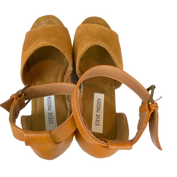 Steve Madden Espadrille Sandals Platform Wedge Heel Tan Suede Open Toe Size 8.5 - Picture 8 of 10